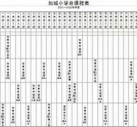 2021-2022学年如城小学体育课表