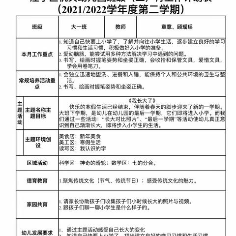 “我长大了”——大一班线上家长园地（2022年春季学期第一期）