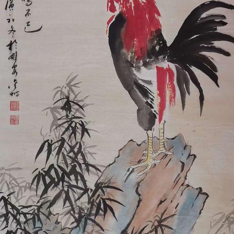 王金坡书画，鸡鸣吉利，花开富贵