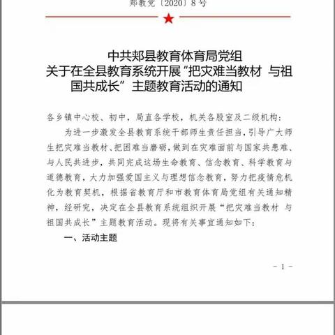 王集乡中心幼儿园“停课不停学——把灾难当教材，与祖国共成长”主题教育活动月