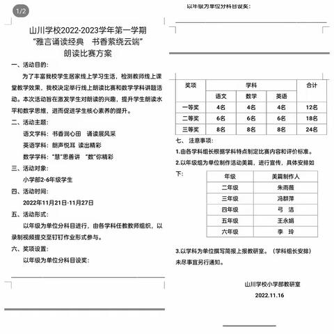 知识大比拼，快乐语数英——山川学校六年级朗读比赛、讲题比赛活动