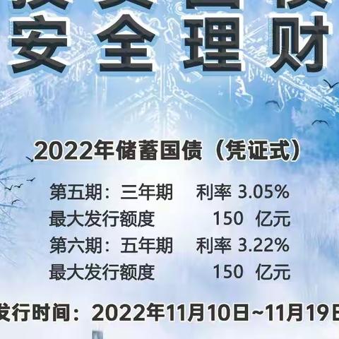 2022年储蓄国债第五期、第六期（凭证式）11月10日至11月19日发售