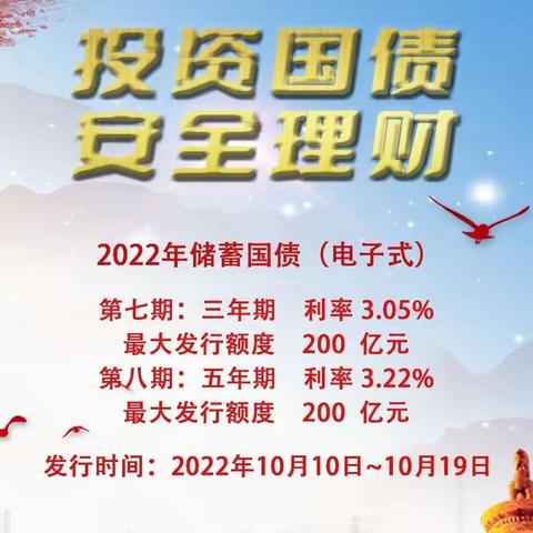 2022年第七期、第八期储蓄国债（电子式）10月10日-10月19日发售