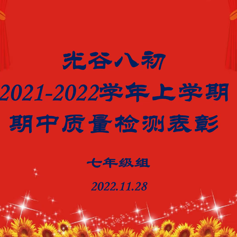 光谷八初2022-2023学年七年级上学期期中质量检测表彰