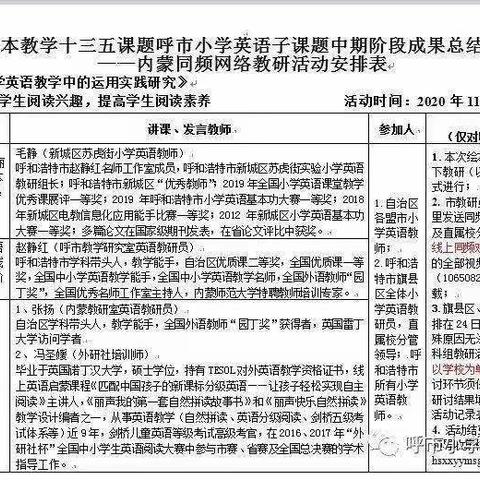 呼和浩特市小学英语学科同频互动网络教研交流会