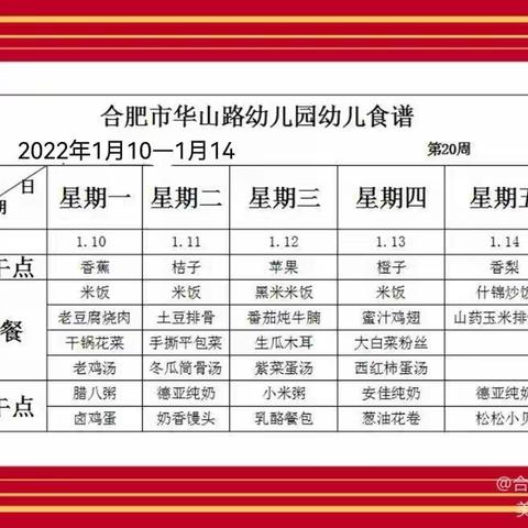 舌尖上的华山路幼儿园———幼儿食谱（2022年1月第19周）