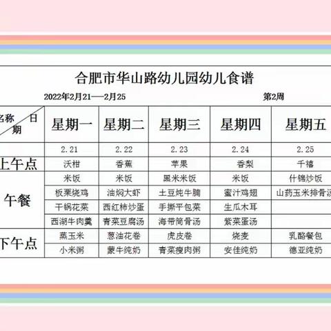 舌尖上的华山路幼儿园———幼儿食谱（2022年2月第1周）