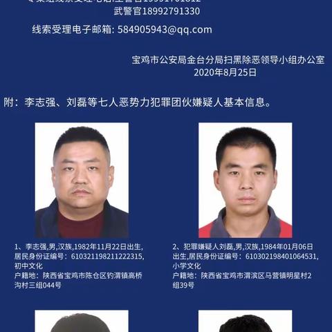 关于公开征集李志强、刘磊等七人恶势力犯罪团伙违法犯罪线索的公告