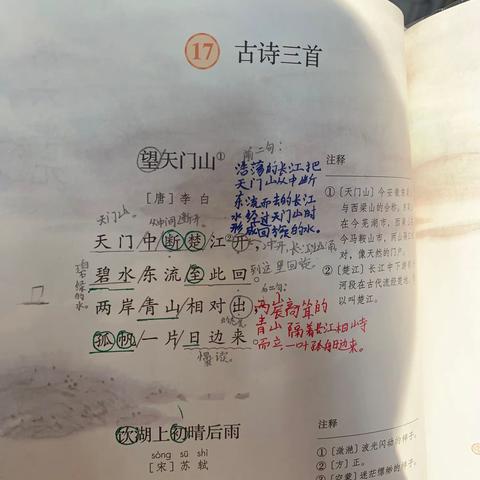 《望天门山》优秀课堂笔记展示