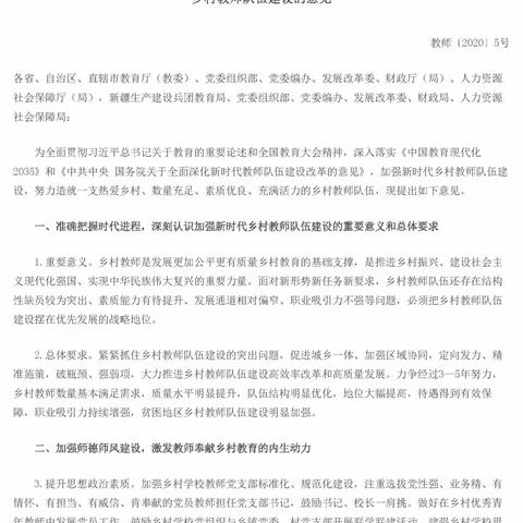 关于加强新时代乡村教师队伍建设的意见