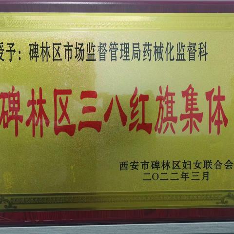 碑林区市场监管局药械化监管科荣获碑林区“三八红旗集体”荣誉