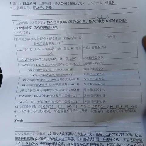 国网宁德供电公司洋中镇供电所 10kV洋中I线005线、10kV洋中II线006线、10kV石后线004线  故指安装及巡视清障
