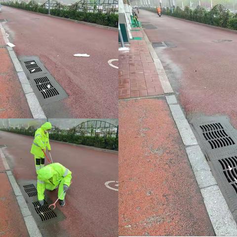 风雨来袭 环卫工人坚持雨中作业