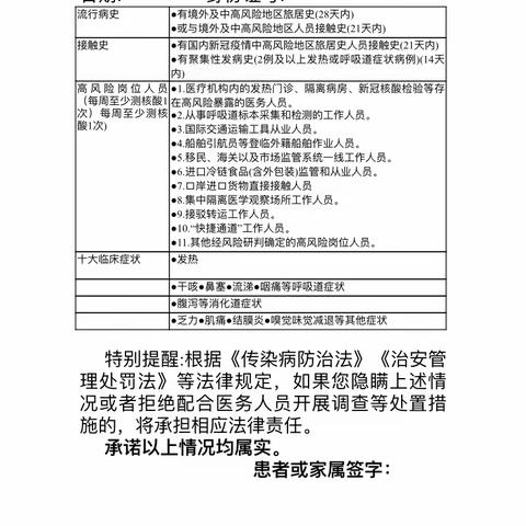 宿豫区来龙中心医院急诊科提醒：所有进院人员需填写这张表，请提前做好准备