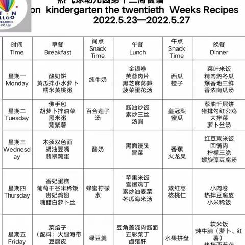 营养美食，伴我成长——热气球幼儿园第十二周美食