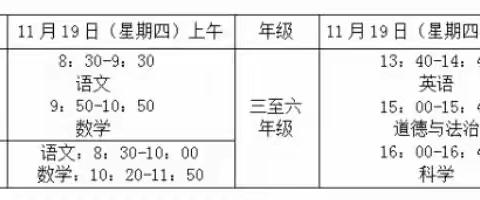 妙泉学校2020——2021学年度第一学期期中质量检测安排通知