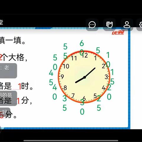 教研正在进行当中，李如芳老师，通过图片，耐心的引导孩子们认识了钟表上的时针和分针，以及每格是几时几分！！！