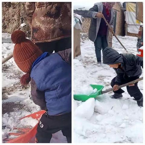 昭苏县萨尔阔布乡莫因仓村幼儿园小班——扫雪的快乐