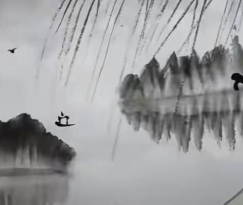 几笔画幅山水小品