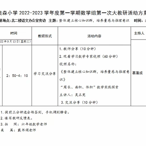 以研促教、共同成长——奥森小学数学组本学期第一次大教研