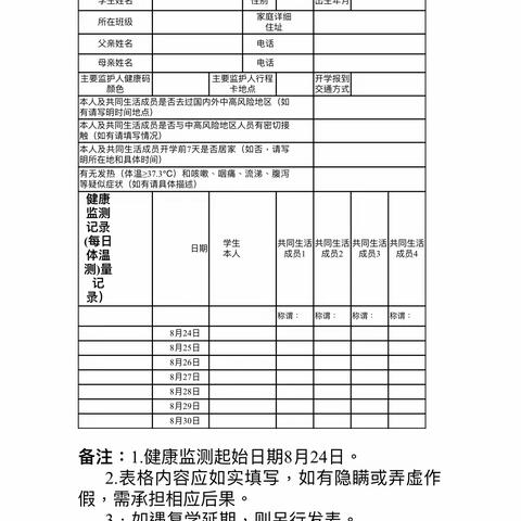 茅村镇中心幼儿园开学前七天健康管理通知