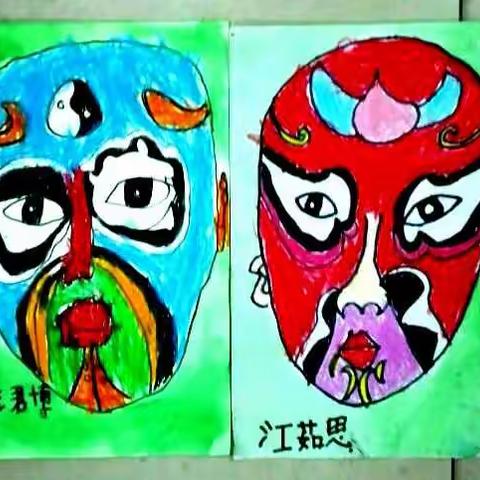 未来星美术培训学校广场校区创意油彩班小朋友画的京剧脸谱！