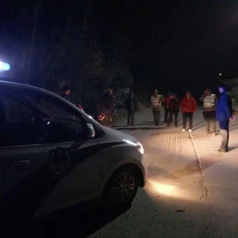 2019年4月3日，大峪镇党委副书记周营伟和镇派出所梁世宏教导员入村督查夜间巡逻情况。