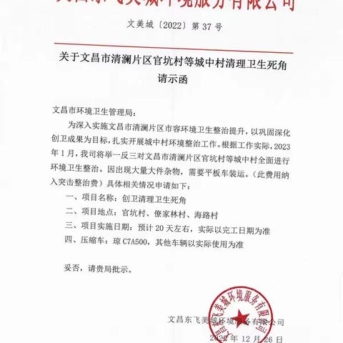 市环卫局对文昌市清澜片区1月份卫生死角综合整治验收