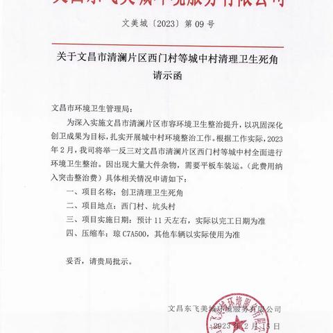 市环卫局对文昌市清澜片区2月份卫生死角综合整治验收