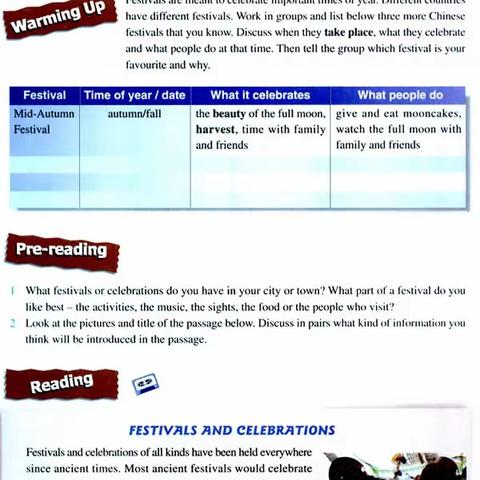 新学期，你准备好了么？高一英语学习材料：人教版必修三教材—Unit1 Festivals around the world