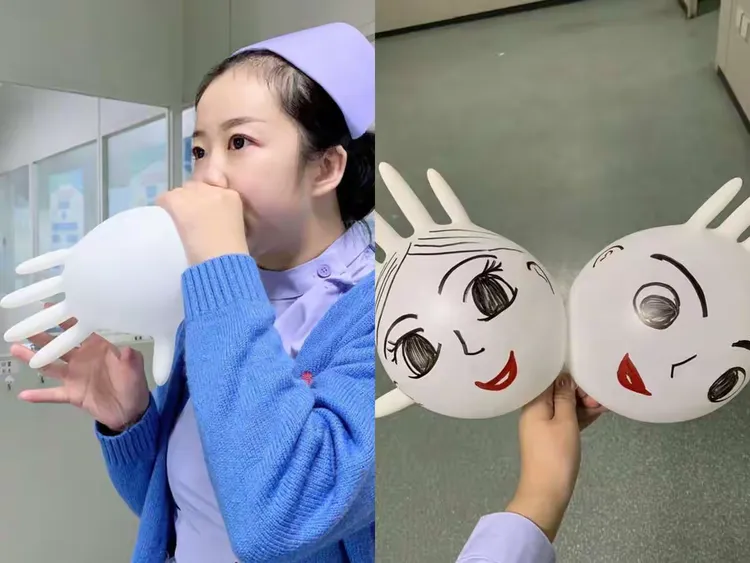 充气橡胶手套对呼吸机管道的支架作用
