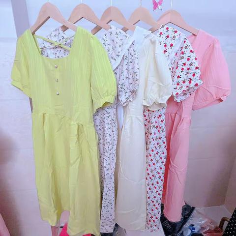 19.9秒一口价清爽收腰后交叉带韩版时尚连衣裙夏季百搭气质短袖裙子中长款小份30件挑款加1，均码百分百连衣裙