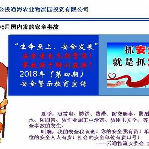 云南公投通海农业物流园投资有限公司 安全生产必须警钟长鸣常抓不懈！想安全事，上安全岗，做安全人。