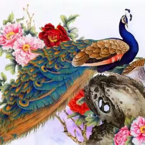 孔雀牡丹富贵图