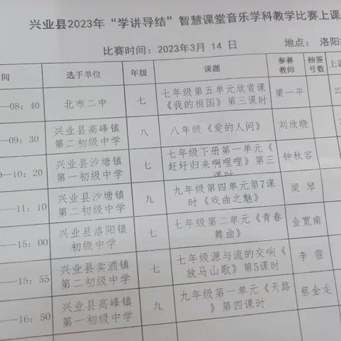 “音”你而美，以“乐”育人——兴业县2023年“学讲导结”智慧课堂音乐学科教学比赛（初中）纪实