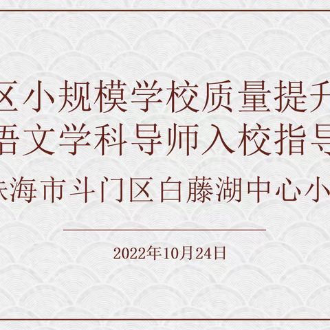 名师引领，指明航向——斗门区小规模学校质量提升工程语文学科导师入校指导活动