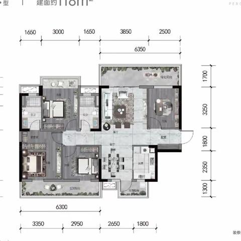 檀映滨江天境118平详细户型尺寸