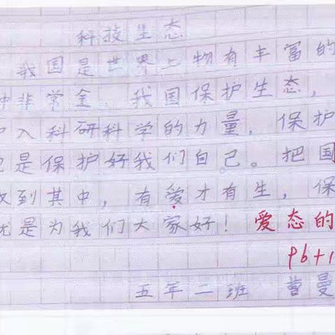 东长甸小学五年二班《生态一家》书法课批阅