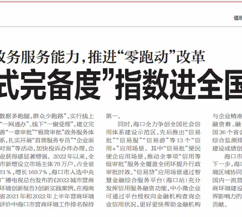 主流媒体高度关注海口政务“服务方式完备度”指数进全国前十