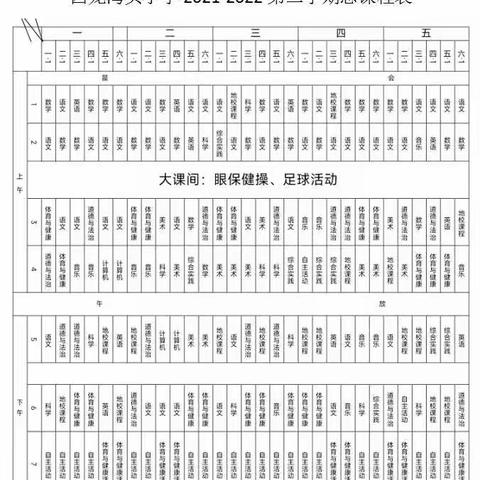 西龙湾头小学2021-2022第二学期体育课程表