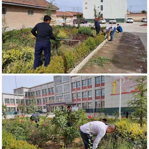 挥汗如雨除杂草，干净清新迎开学——庙渠镇中心小学教师清除校园杂草活动