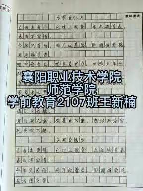 《我的寒假生活》——襄阳职业技术学院  师范学院特殊教育学院学前教育2107班王新楠