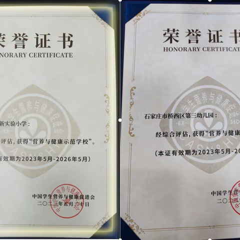 石家庄市桥西区两所学校获国家级 “营养与健康示范学校/幼儿园” 称号