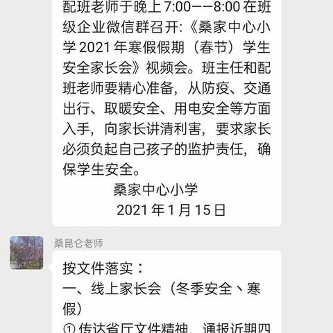 桑家中心小学三年级一班冬季寒假安全线上视频班会