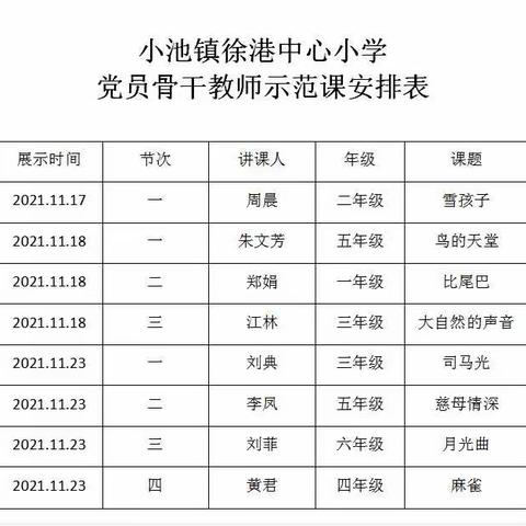 徐港中心小学党员骨干教师示范课活动记录