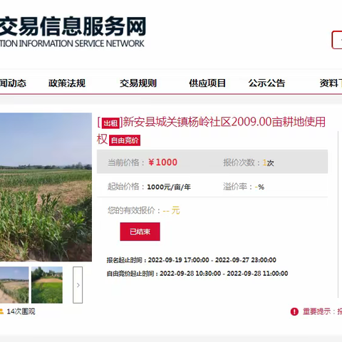 新安县汉关街道近两日土地流转项目成交金额突破1亿元