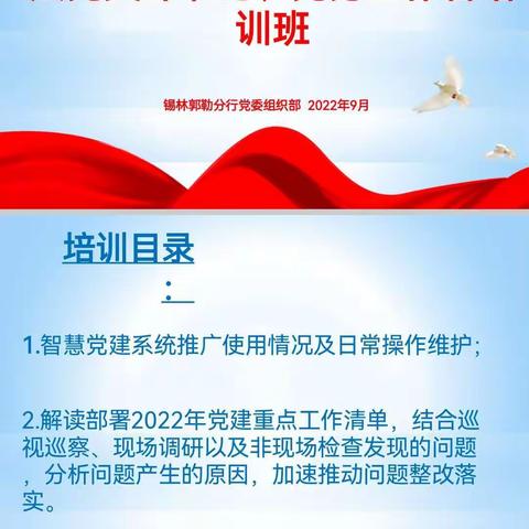 锡林郭勒分行党委组织部举办2022年度基层党支部书记、党务工作者培训班