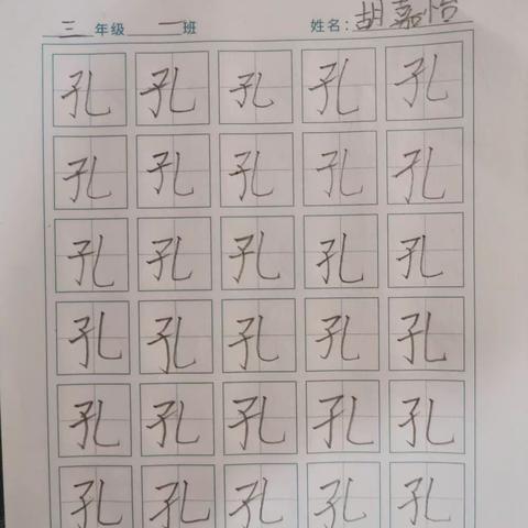 胡嘉怡三年级9月份练字打卡