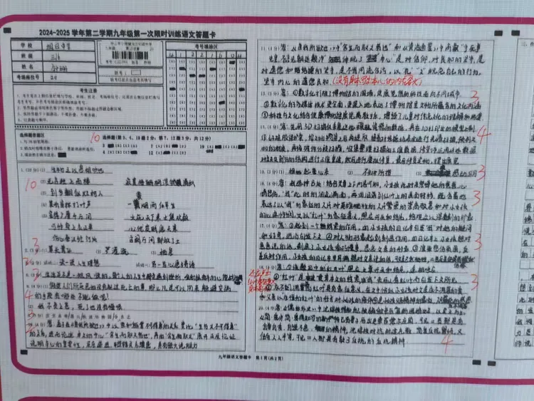 九年级语文答题规范手册（答题卡示例）的简单介绍