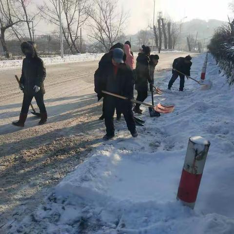 万新街道虎万路社区积极开展除雪劳动